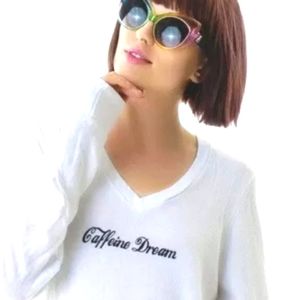 WILDFOX Caffeine Caffiene Dream White Baggy Beach Jumper V Neck White Pullover S